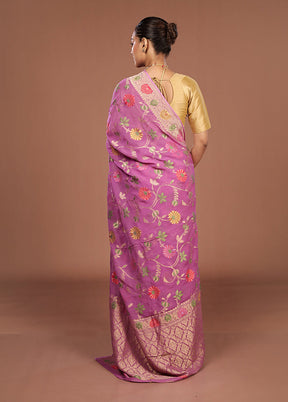 Pink Handloom Pure Georgette Saree With Blouse Piece