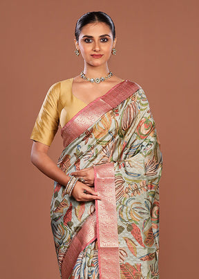 Green Tussar Silk Saree With Blouse Piece