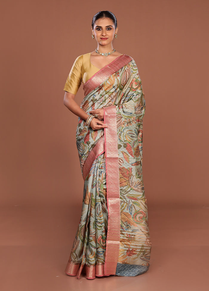Green Tussar Silk Saree With Blouse Piece