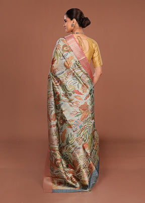 Green Tussar Silk Saree With Blouse Piece