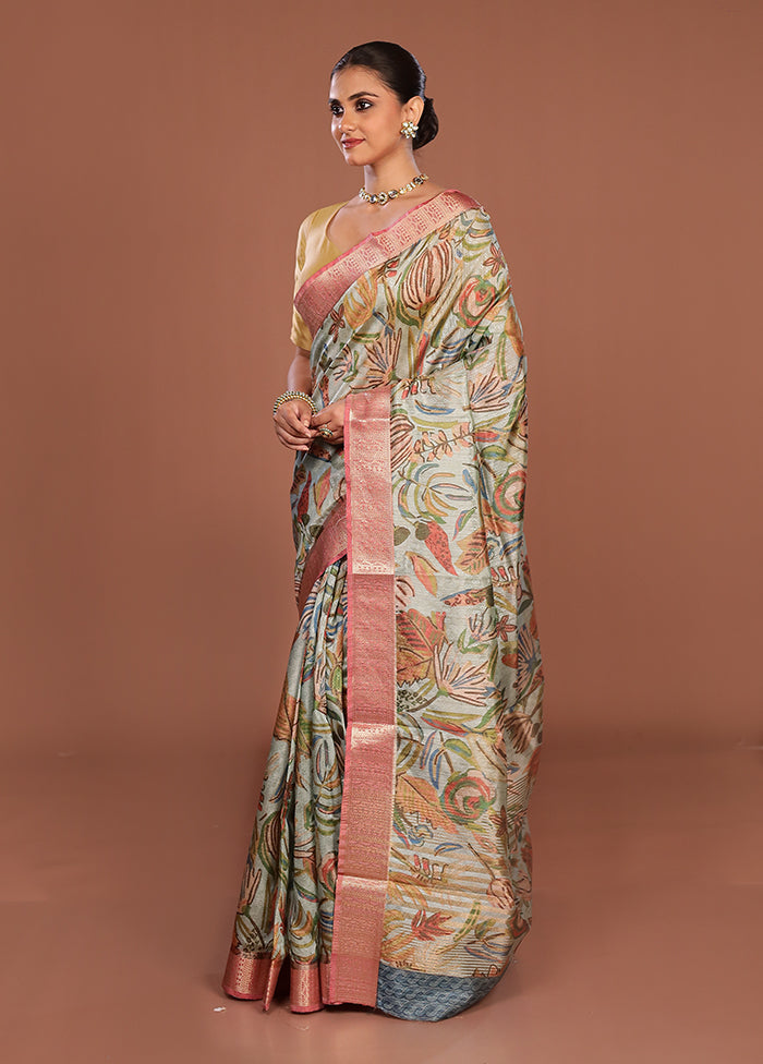 Green Tussar Silk Saree With Blouse Piece