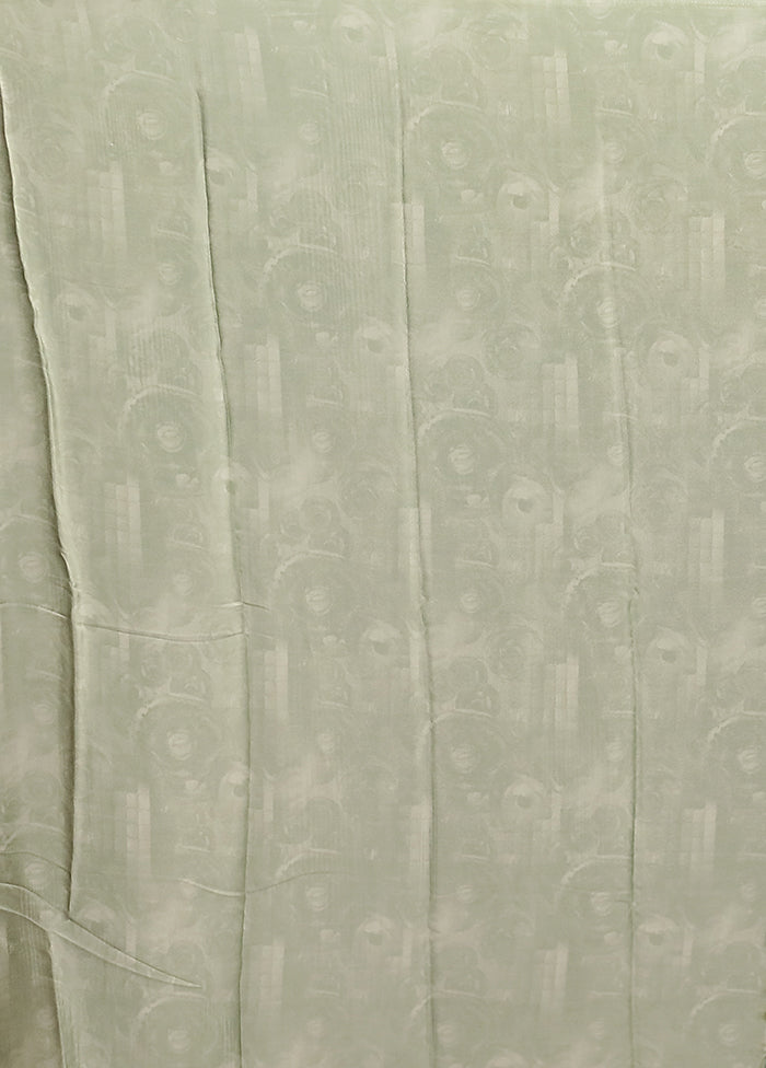 Green Printed Silk Saree Without Blouse Piece