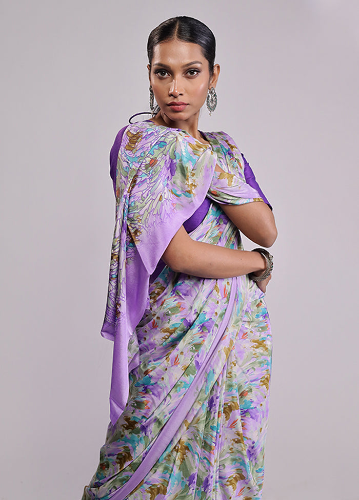 Purple Printed Silk Saree Without Blouse Piece