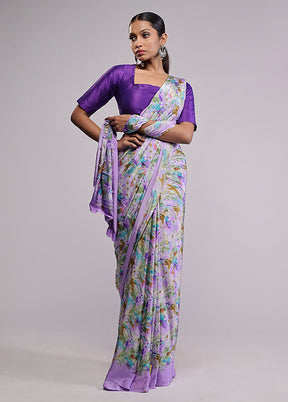 Purple Printed Silk Saree Without Blouse Piece