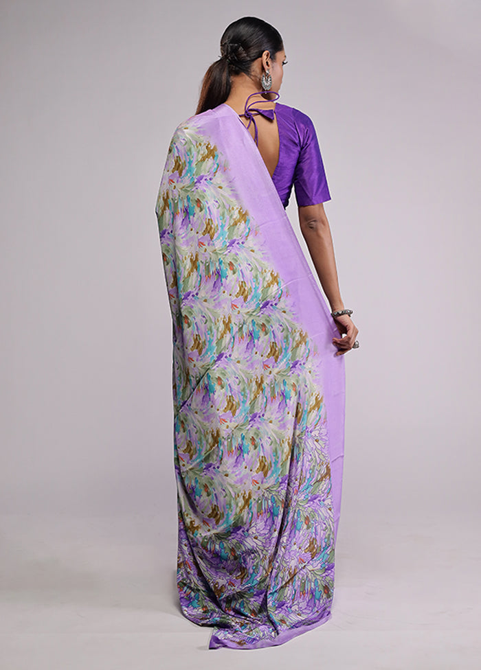 Purple Printed Silk Saree Without Blouse Piece