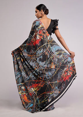 Black Printed Silk Saree Without Blouse Piece