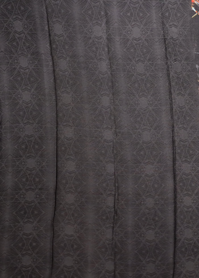 Black Printed Silk Saree Without Blouse Piece