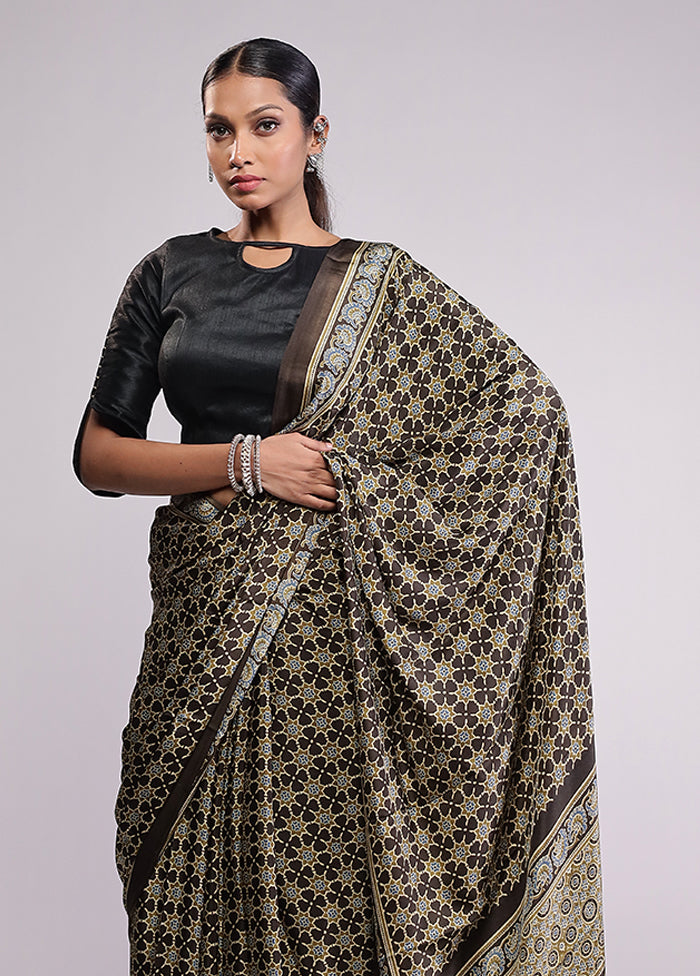 Brown Modal Silk Saree With Blouse Piece