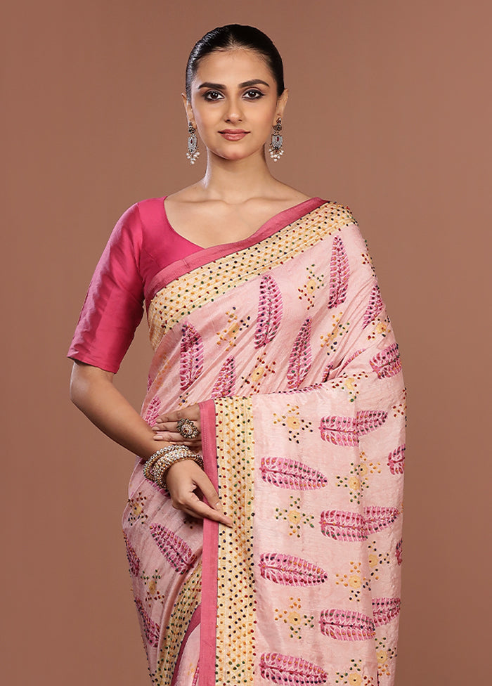 Pink Dupion Silk Saree With Blouse Piece