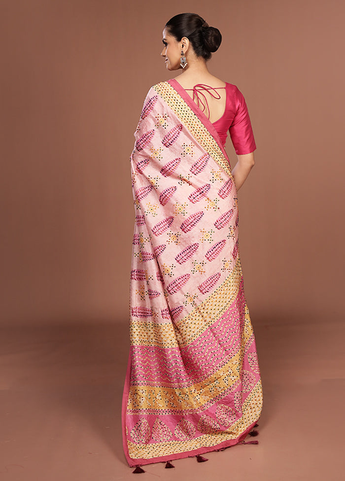 Pink Dupion Silk Saree With Blouse Piece