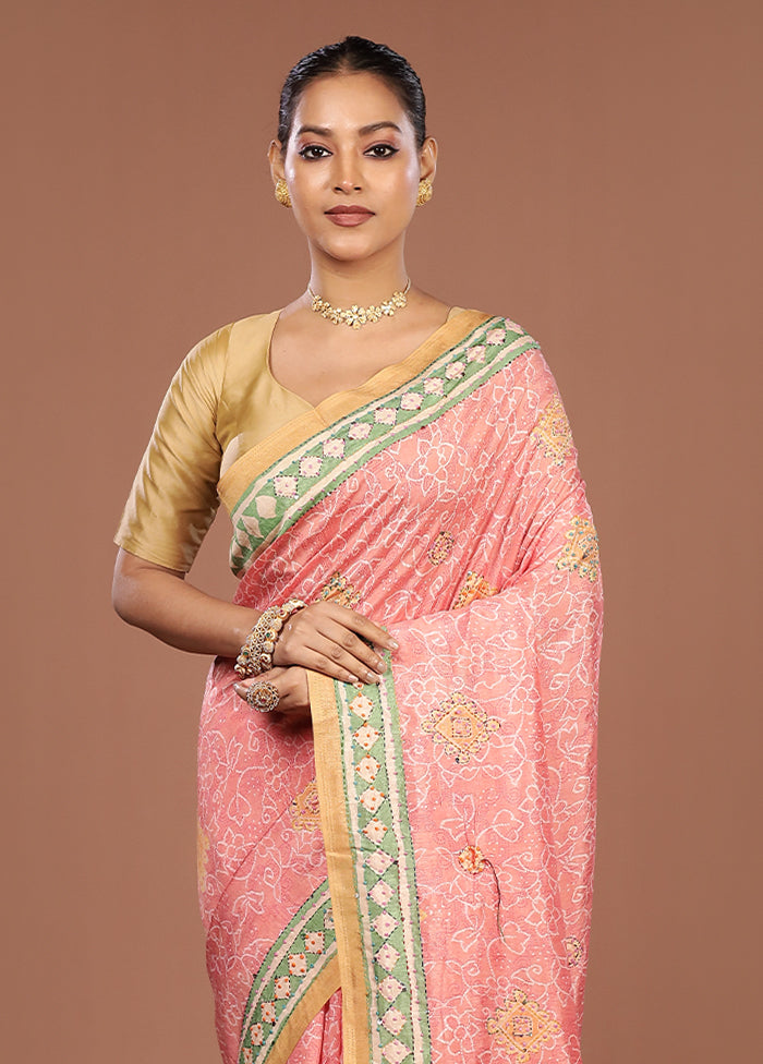 Pink Dupion Silk Saree With Blouse Piece