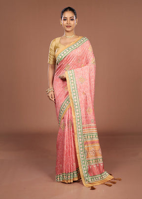 Pink Dupion Silk Saree With Blouse Piece