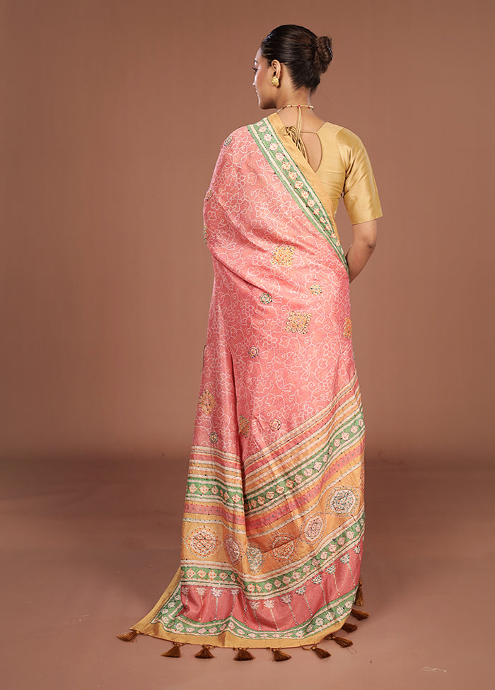Pink Dupion Silk Saree With Blouse Piece
