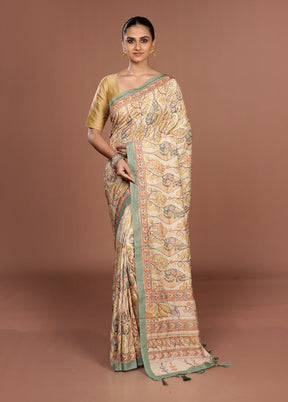 Cream Dupion Silk Saree With Blouse Piece