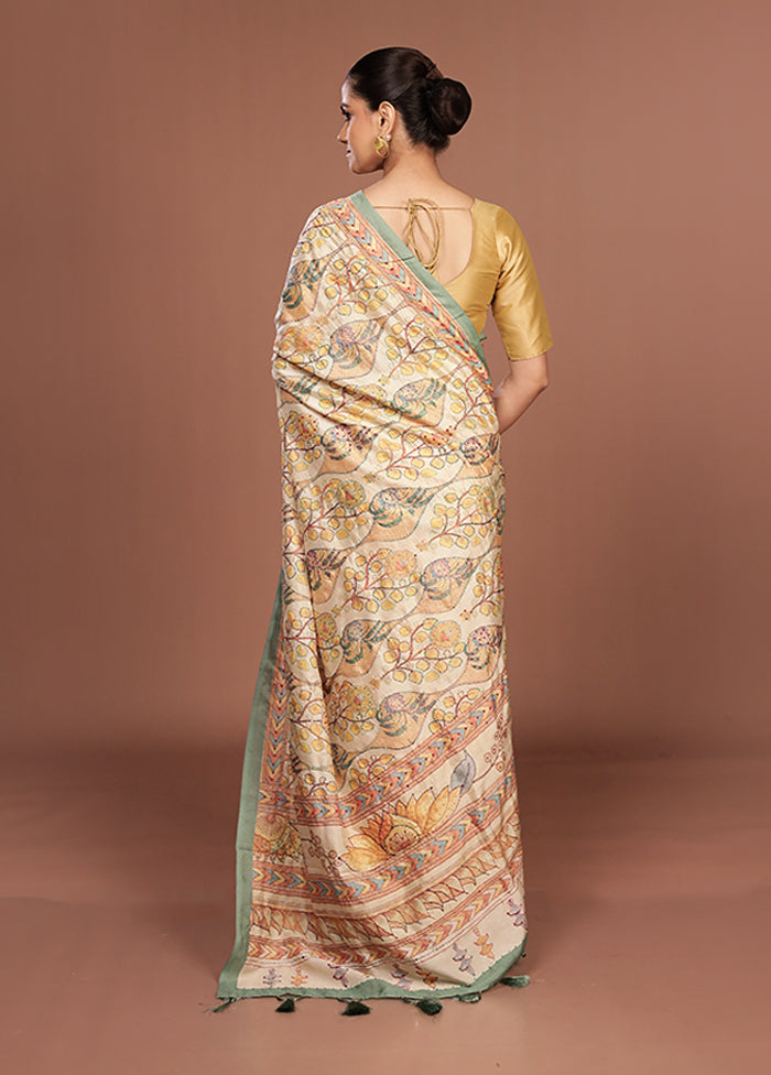 Cream Dupion Silk Saree With Blouse Piece