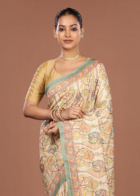 Cream Dupion Silk Saree With Blouse Piece