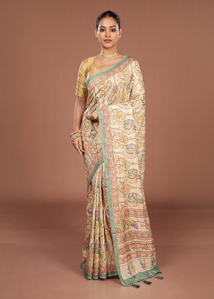 Cream Dupion Silk Saree With Blouse Piece