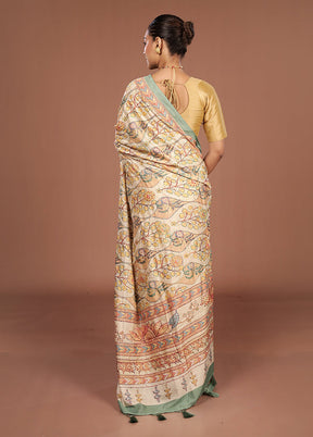 Cream Dupion Silk Saree With Blouse Piece