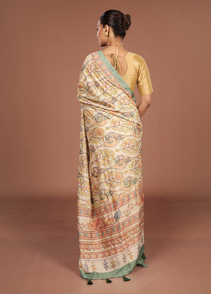 Cream Dupion Silk Saree With Blouse Piece