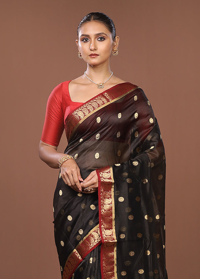 Black Handloom Chanderi Pure Silk Saree With Blouse Piece