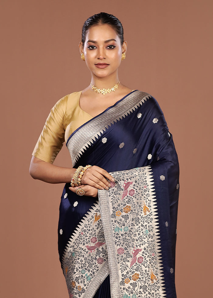 Blue Handloom Dupion Pure Silk Saree With Blouse Piece