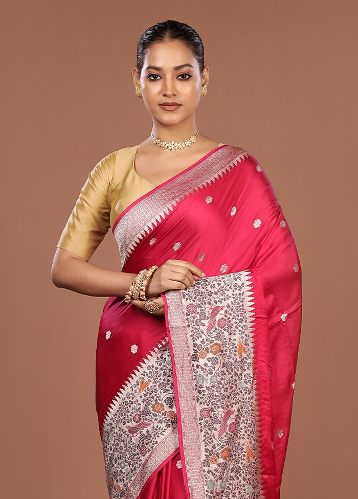 Pink Handloom Dupion Pure Silk Saree With Blouse Piece