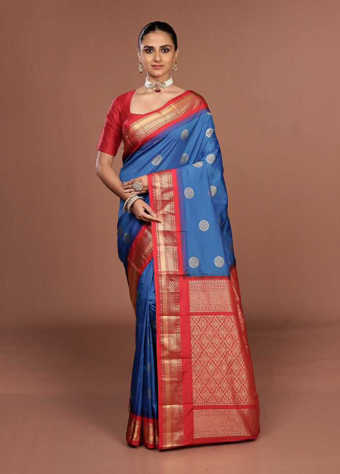 Blue Kanjivaram Silk Saree With Blouse Piece