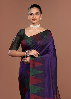 Purple Kanjivaram Silk Saree With Blouse Piece