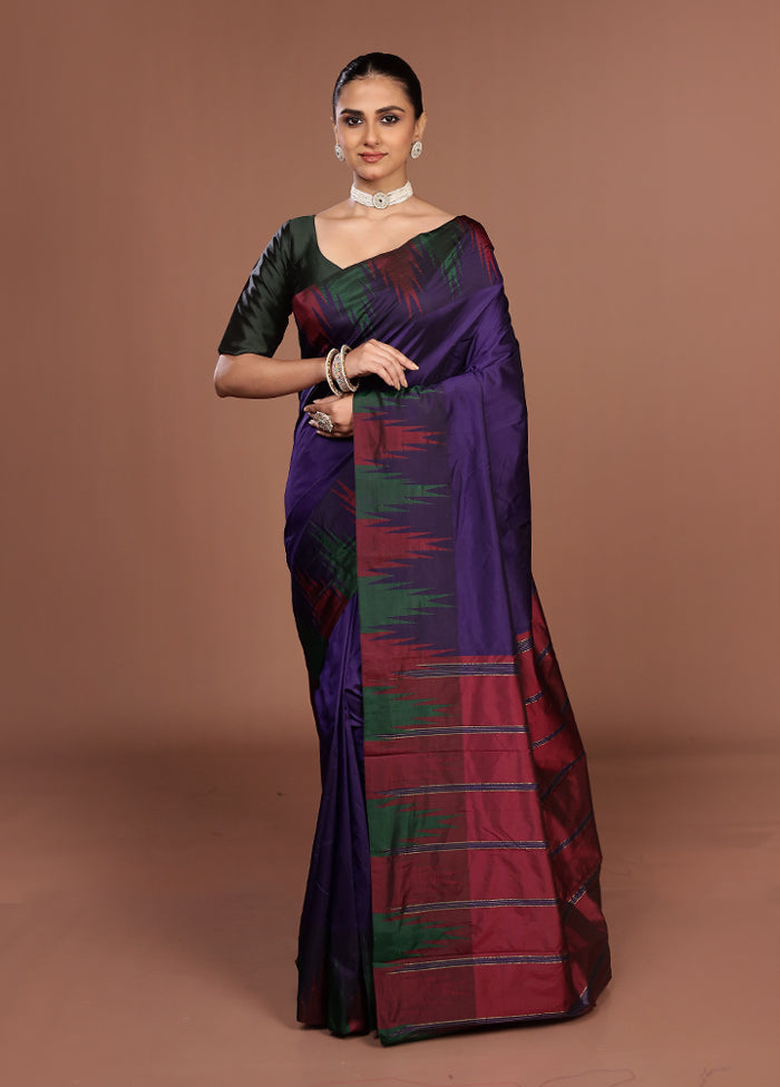 Purple Kanjivaram Silk Saree With Blouse Piece