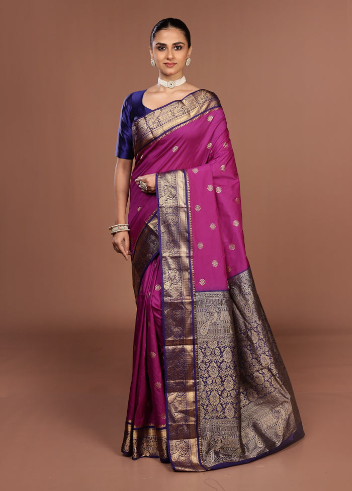 Purple Kanjivaram Silk Saree With Blouse Piece