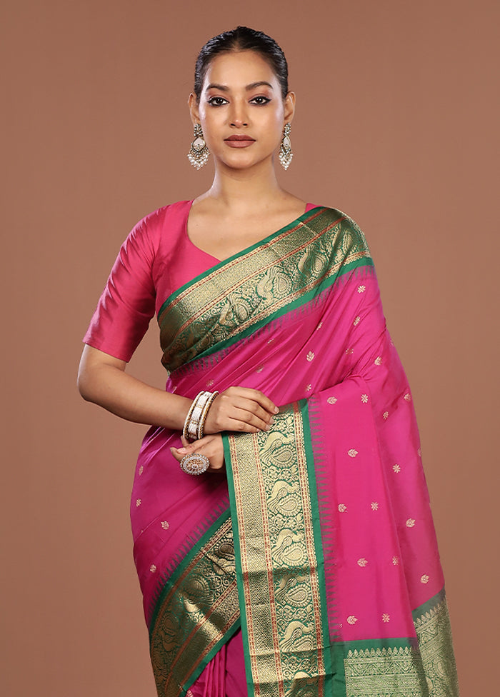 Purple Kanjivaram Silk Saree With Blouse Piece