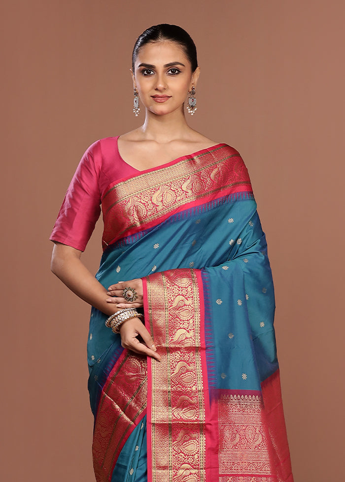 Blue Kanjivaram Silk Saree With Blouse Piece