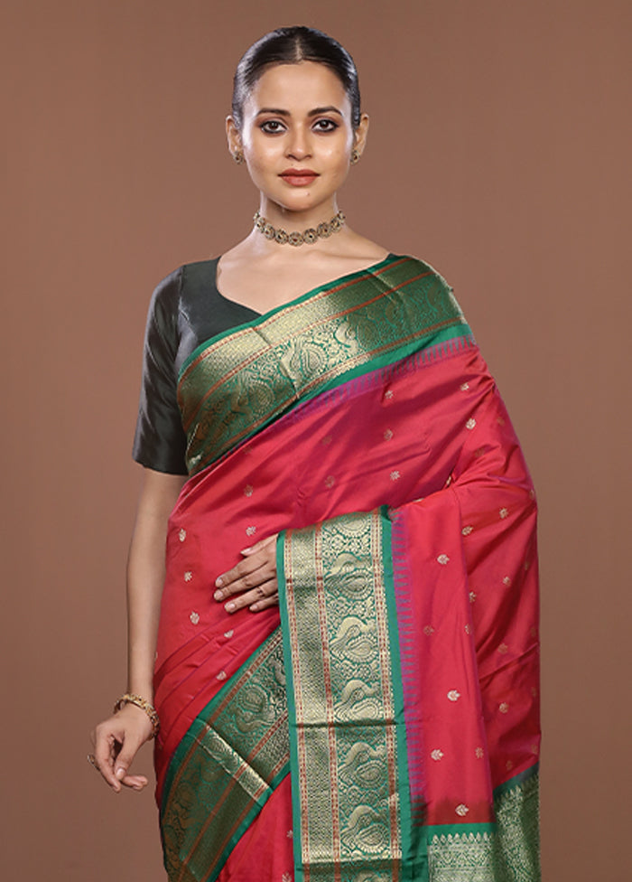 Pink Kanjivaram Silk Saree With Blouse Piece