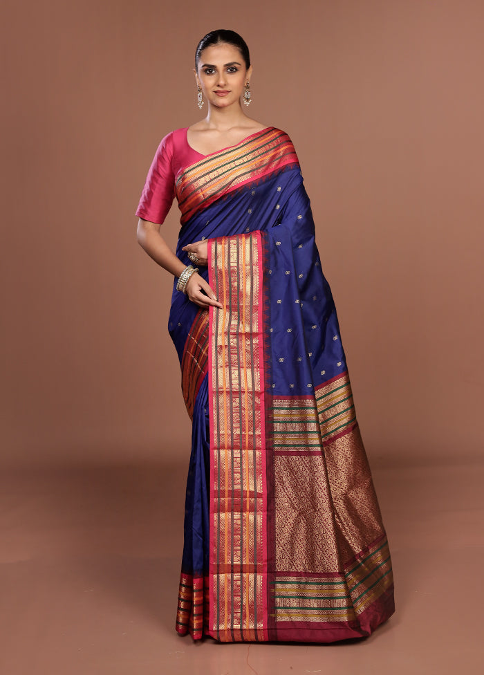 Blue Kanjivaram Silk Saree With Blouse Piece