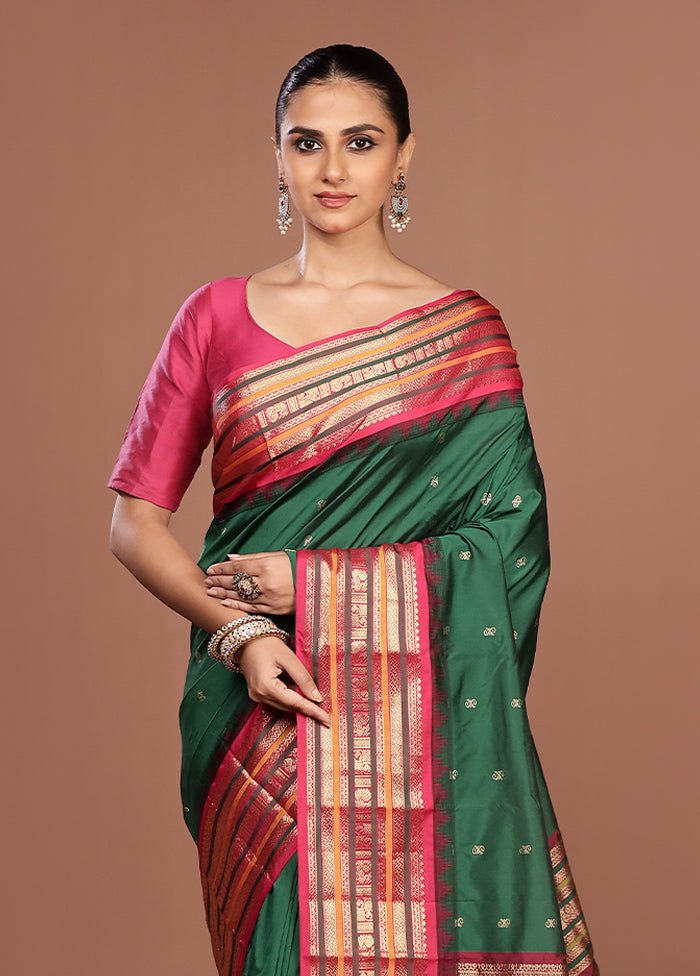 Green Kanjivaram Silk Saree With Blouse Piece