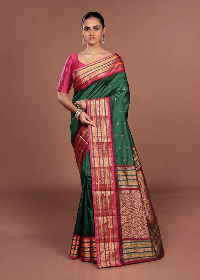 Green Kanjivaram Silk Saree With Blouse Piece