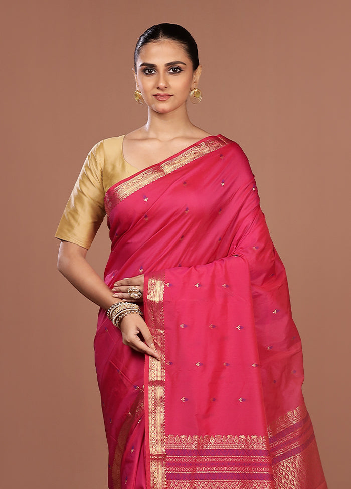 Pink Kanjivaram Silk Saree With Blouse Piece