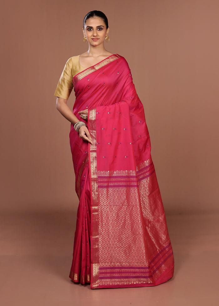 Pink Kanjivaram Silk Saree With Blouse Piece