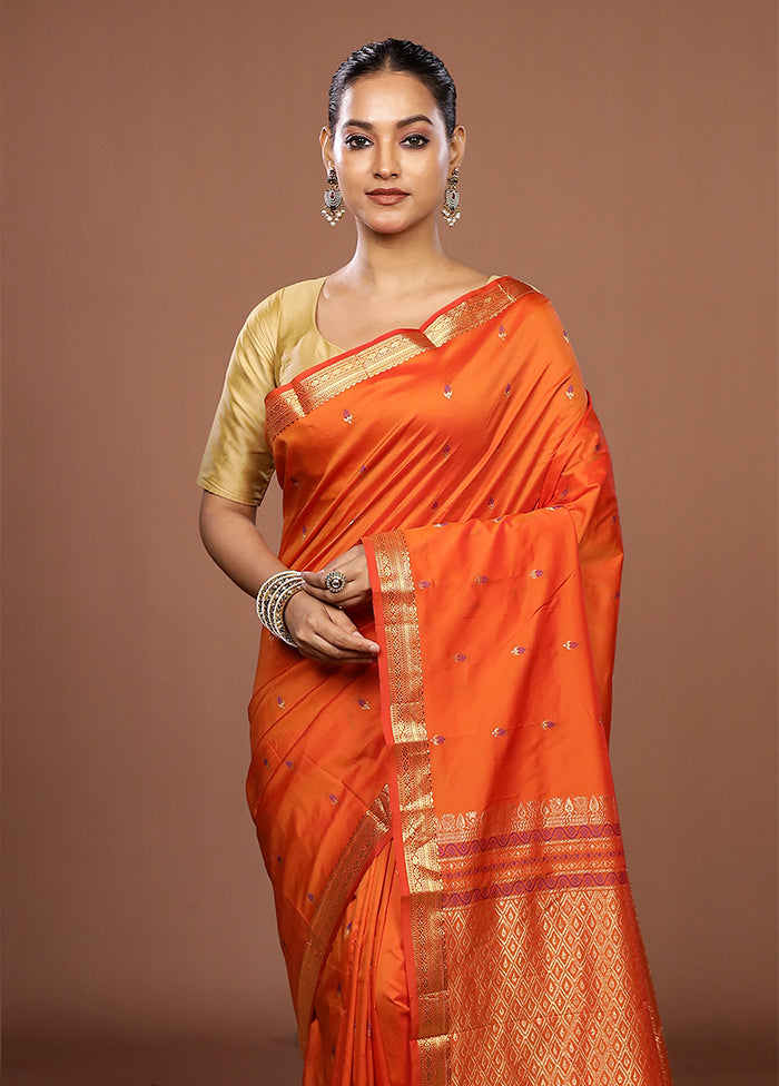 Orange Kanjivaram Silk Saree With Blouse Piece