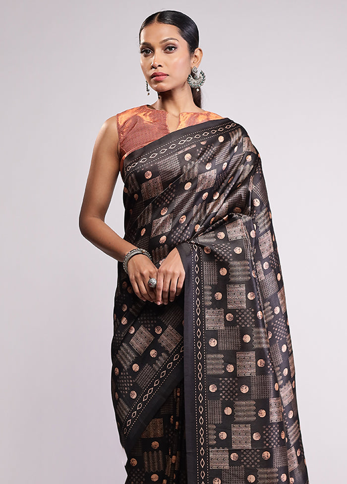 Black Dupion Silk Saree With Blouse Piece