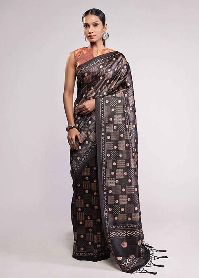 Black Dupion Silk Saree With Blouse Piece