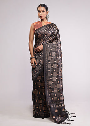 Black Dupion Silk Saree With Blouse Piece