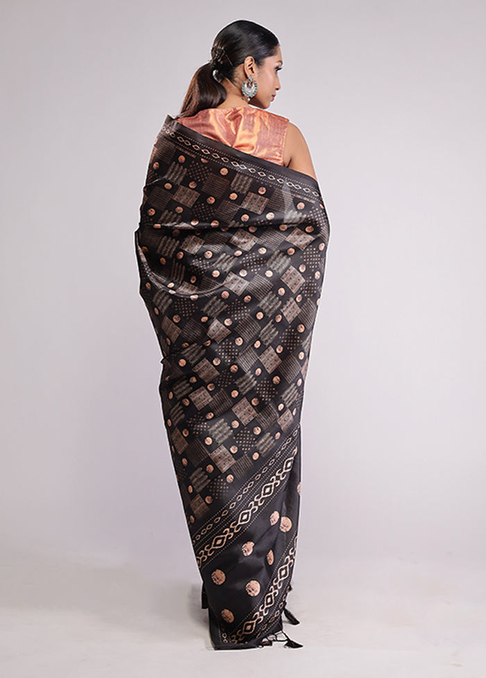 Black Dupion Silk Saree With Blouse Piece