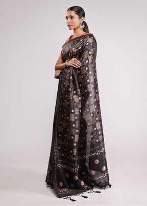 Black Dupion Silk Saree With Blouse Piece