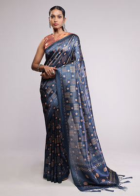 Blue Dupion Silk Saree With Blouse Piece