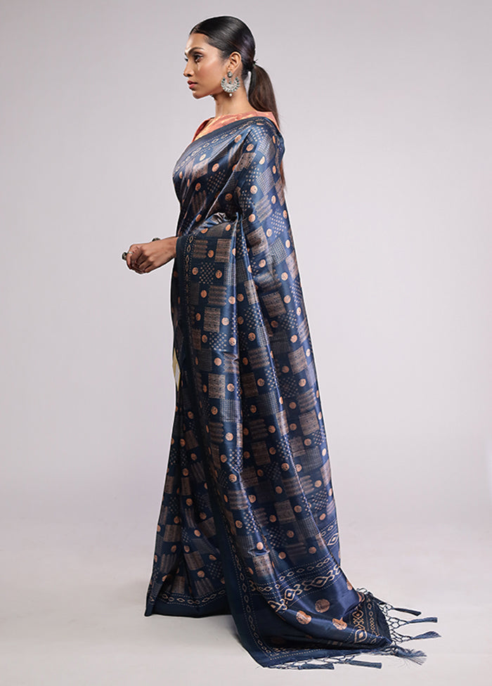 Blue Dupion Silk Saree With Blouse Piece