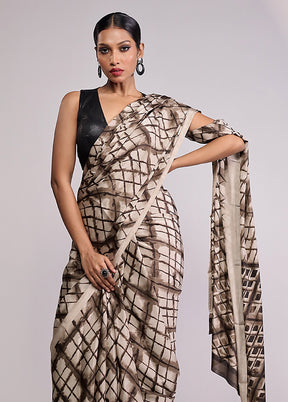 Cream Printed Silk Saree Without Blouse Piece