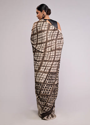 Cream Printed Silk Saree Without Blouse Piece