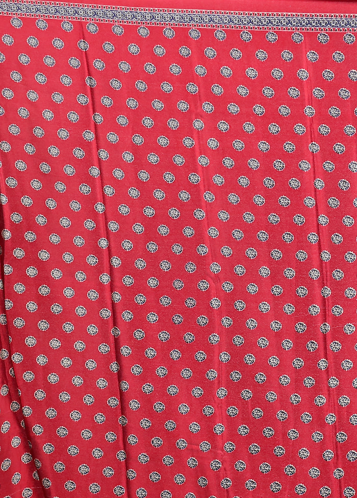 Blue Printed Silk Saree Without Blouse Piece