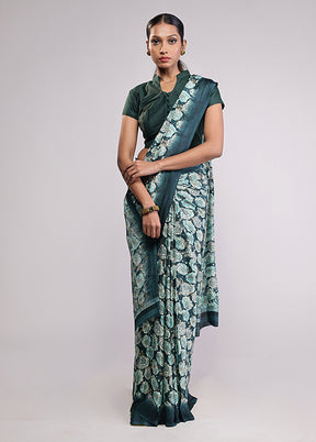 Green Printed Silk Saree Without Blouse Piece